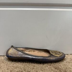 Tory Burch Reva Shoes Womens Size 4.5 Blue Ballet Flats Medallion Slip On